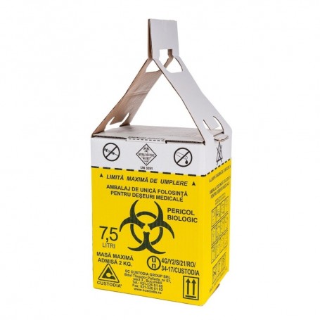 Cutie carton pentru deseuri infectioase 7.5 l ,sac si sigiliu incluse
